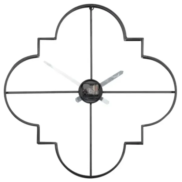 Clocks-Kirkland's Home Quatrefoil Iron Cut-Out Wall Clock Black