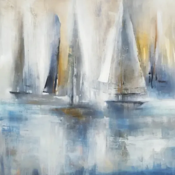 Canvas Art-Kirkland's Home Quiet Wind Canvas Art Print, 30X30 In. White/Blue/Gold