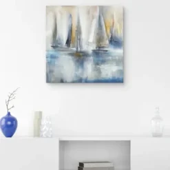 Canvas Art-Kirkland's Home Quiet Wind Canvas Art Print, 30X30 In. White/Blue/Gold