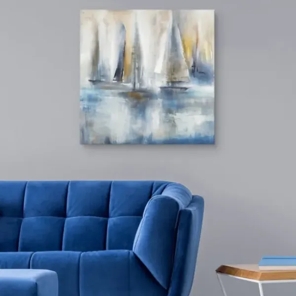Canvas Art-Kirkland's Home Quiet Wind Canvas Art Print, 30X30 In. White/Blue/Gold