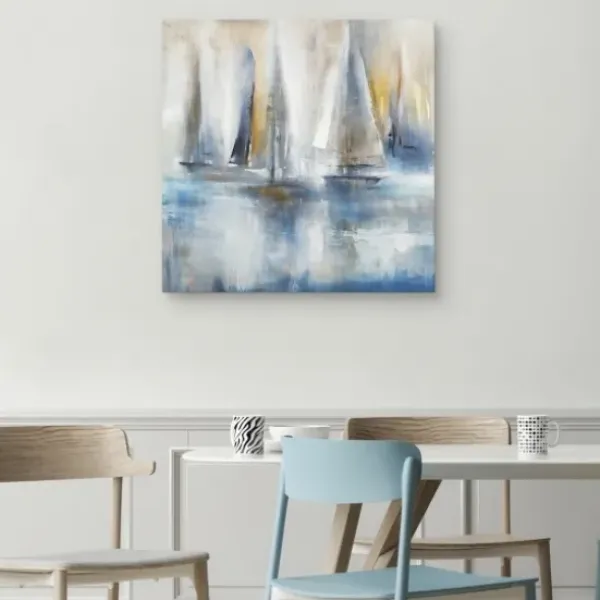 Canvas Art-Kirkland's Home Quiet Wind Canvas Art Print, 30X30 In. White/Blue/Gold