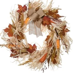 Wreaths-Kirkland's Home Raffia Corn Husk Maple Harvest Wreath Ivory/Orange