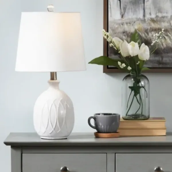 Table Lamps-Kirkland's Home Raised Geometric Table Lamp White