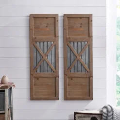 Wall Plaques-Kirkland's Home Raleigh Shutters, Set Of 2 Brown/Silver