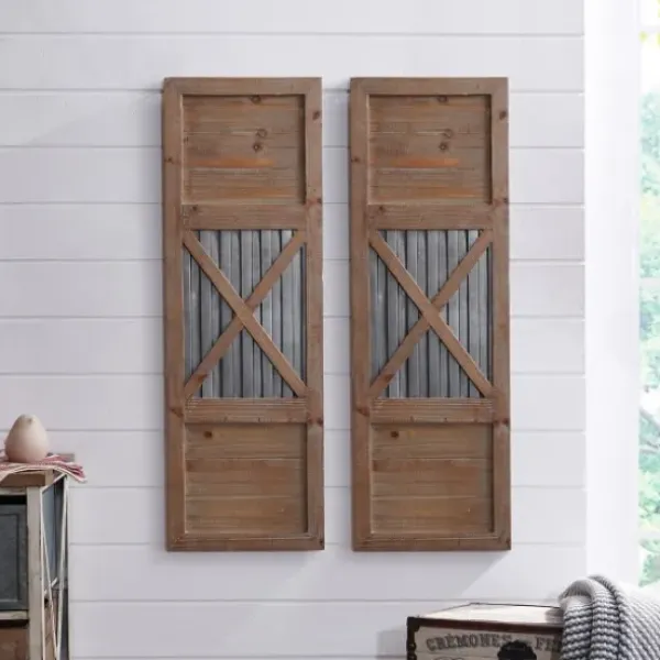 Wall Plaques-Kirkland's Home Raleigh Shutters, Set Of 2 Brown/Silver