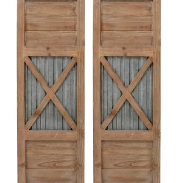 Wall Plaques-Kirkland's Home Raleigh Shutters, Set Of 2 Brown/Silver
