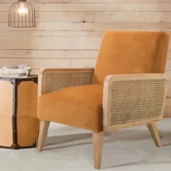 Accent Chairs-Kirkland's Home Rattan Accent Chair Yellow