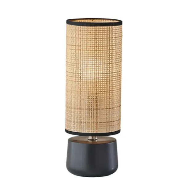 Table Lamps-Kirkland's Home Rattan Cylinder Shade Black Base Table Lamp Black/Tan
