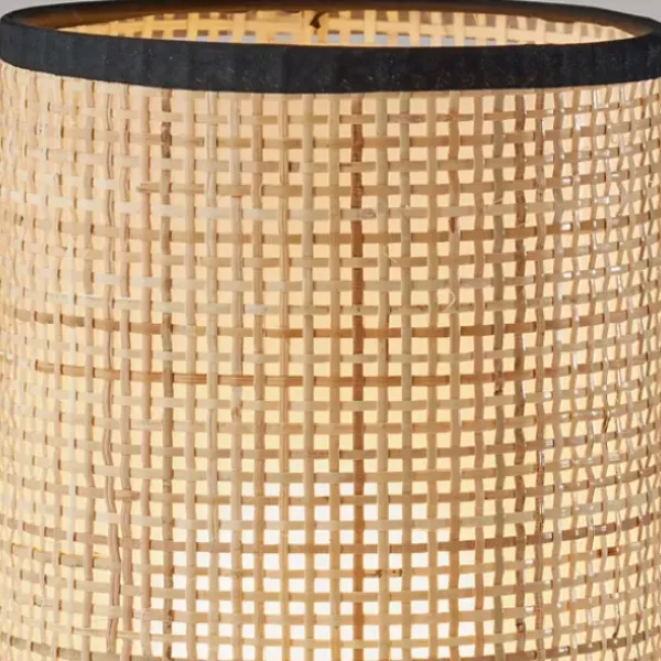Table Lamps-Kirkland's Home Rattan Cylinder Shade Black Base Table Lamp Black/Tan