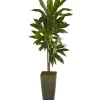 Trees & Topiaries-Kirkland's Home Real Touch Dracaena Tree In Green Planter, 4.5 Ft.