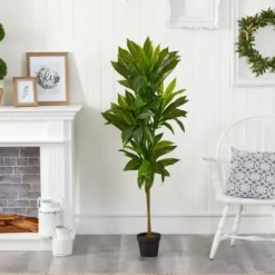 Trees & Topiaries-Kirkland's Home Real Touch Dracaena Tree In Black Planter