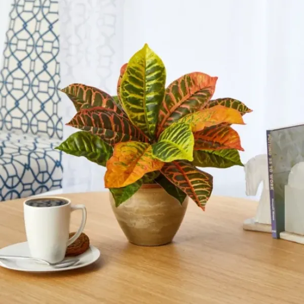 Trees & Topiaries-Kirkland's Home Real Touch Potted Garden Croton Plant