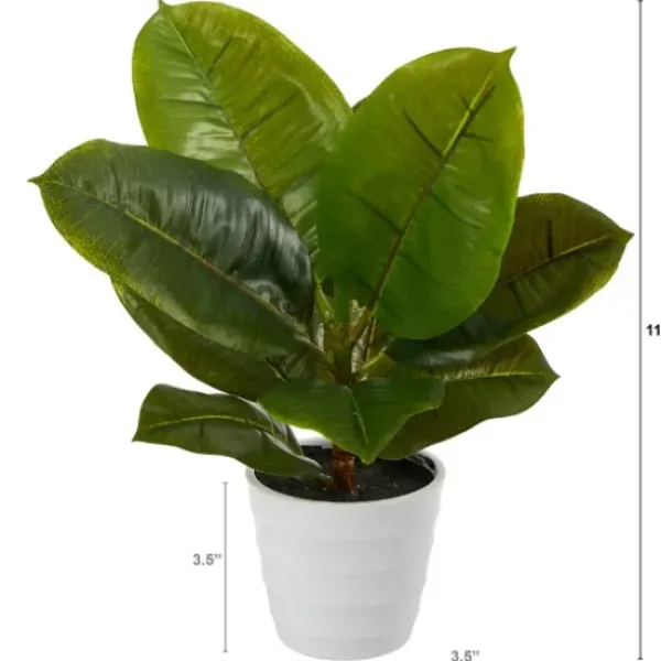 Arrangements & Greenery-Kirkland's Home Real Touch Rubber Leaf In Ribbed White Planter Green/White