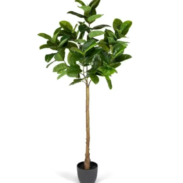 Trees & Topiaries-Kirkland's Home Real Touch Rubber Tree In Black Pot, 6 Ft.