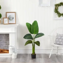 Trees & Topiaries-Kirkland's Home Real Touch Travelers Palm Plant, 45 In. Green/Black