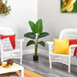 Trees & Topiaries-Kirkland's Home Real Touch Travelers Palm Plant, 45 In. Green/Black