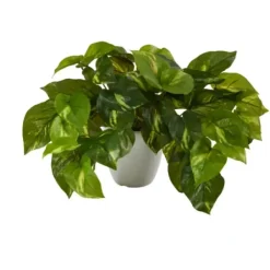 Arrangements & Greenery-Kirkland's Home Real Touch Variegated Pothos In White Planter Green/White