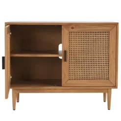 Cabinets & Sideboards-Kirkland's Home Reclaimed Pine And Woven Cane Cabinet