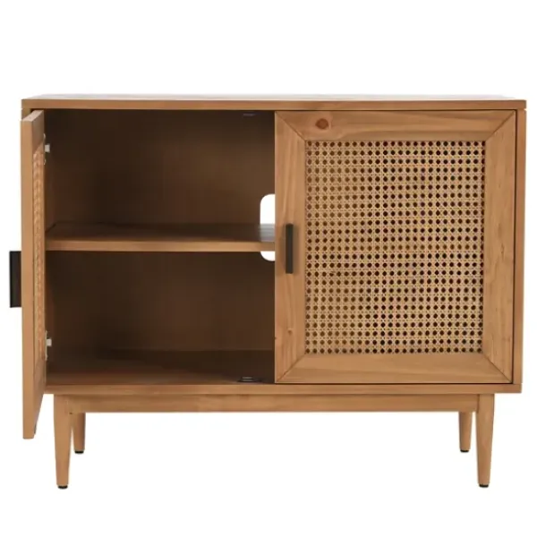 Cabinets & Sideboards-Kirkland's Home Reclaimed Pine And Woven Cane Cabinet