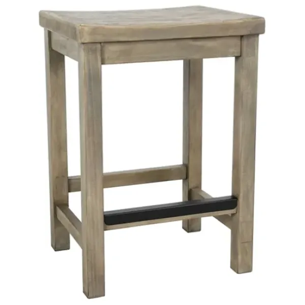 Bar Stools & Counter Height Stools-Kirkland's Home Reclaimed Pine Wood Counter Stool Gray