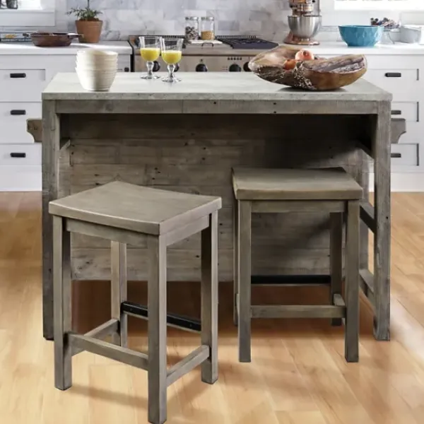 Bar Stools & Counter Height Stools-Kirkland's Home Reclaimed Pine Wood Counter Stool Gray