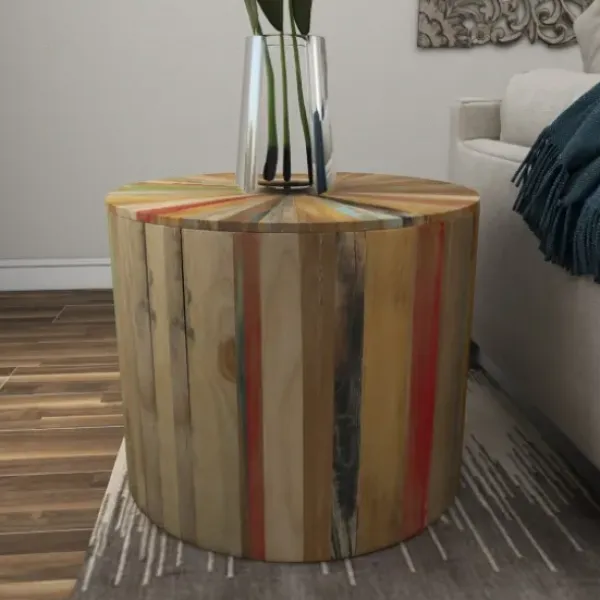 Accent & End Tables-Kirkland's Home Reclaimed Wood Round Accent Table Brown