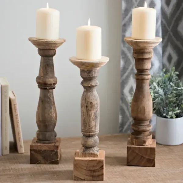 Candle Holders-Kirkland's Home Reclaimed Wooden Banister Candle Holders, Set Of 3 Tan