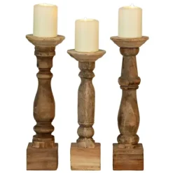 Candle Holders-Kirkland's Home Reclaimed Wooden Banister Candle Holders, Set Of 3 Tan