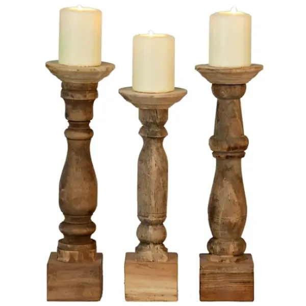 Candle Holders-Kirkland's Home Reclaimed Wooden Banister Candle Holders, Set Of 3 Tan