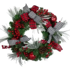 Wreaths-Kirkland's Home Red And Black Bow Wreath Red/Green/White