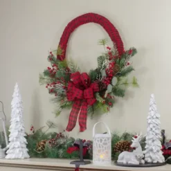 Wreaths-Kirkland's Home Red And Black Buffalo Check Pine And Berry Wreath Red/Black/Green