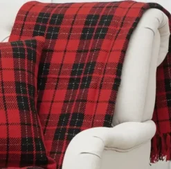 Blankets & Throws-Kirkland's Home Red Black Plaid Throw Christmas Blanket Red/Black