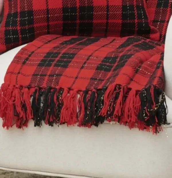 Blankets & Throws-Kirkland's Home Red Black Plaid Throw Christmas Blanket Red/Black