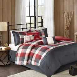 Comforters-Kirkland's Home Red Buffalo Check King 7-Pc. Comforter Set Red/White/Gray