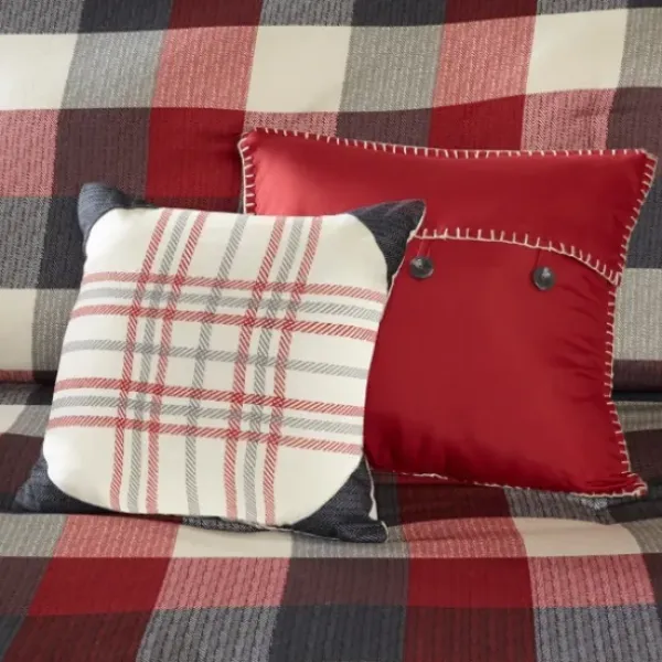 Comforters-Kirkland's Home Red Buffalo Check King 7-Pc. Comforter Set Red/White/Gray
