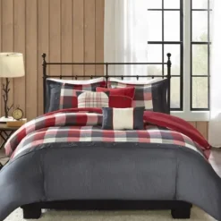 Duvets-Kirkland's Home Red Buffalo Check 6-Pc. Full/Queen Duvet Cover Set Red/Gray