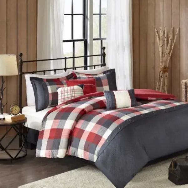 Duvets-Kirkland's Home Red Buffalo Check 6-Pc. Full/Queen Duvet Cover Set Red/Gray
