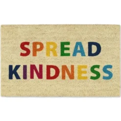 Doormats-Kirkland's Home Red Damask Welcome Coir Doormat Tan/Red