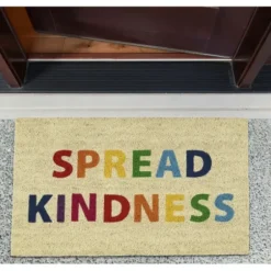 Doormats-Kirkland's Home Red Damask Welcome Coir Doormat Tan/Red