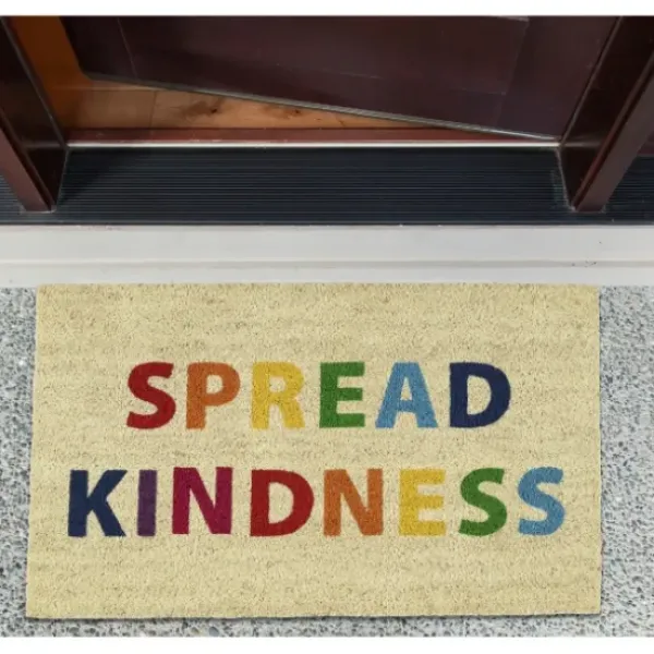 Doormats-Kirkland's Home Red Damask Welcome Coir Doormat Tan/Red