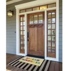 Doormats-Kirkland's Home Red Damask Welcome Coir Doormat Tan/Red