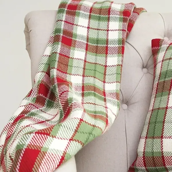 Blankets & Throws-Kirkland's Home Red Green White Plaid Christmas Throw Blanket Red/Green