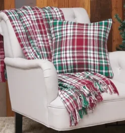 Blankets & Throws-Kirkland's Home Red Green White Traditional Plaid Throw Blanket Red/Green