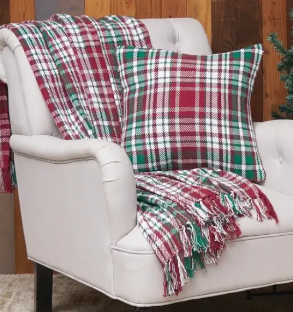 Blankets & Throws-Kirkland's Home Red Green White Traditional Plaid Throw Blanket Red/Green