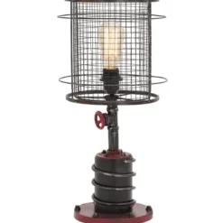 Table Lamps-Kirkland's Home Red Iron Cage Shade Edison Table Lamp Black