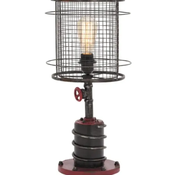Table Lamps-Kirkland's Home Red Iron Cage Shade Edison Table Lamp Black