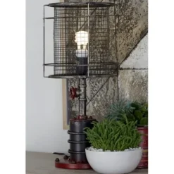Table Lamps-Kirkland's Home Red Iron Cage Shade Edison Table Lamp Black