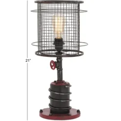 Table Lamps-Kirkland's Home Red Iron Cage Shade Edison Table Lamp Black