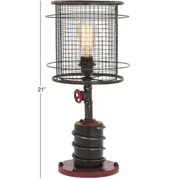 Table Lamps-Kirkland's Home Red Iron Cage Shade Edison Table Lamp Black