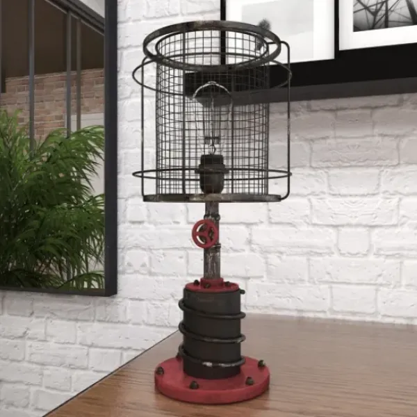 Table Lamps-Kirkland's Home Red Iron Cage Shade Edison Table Lamp Black